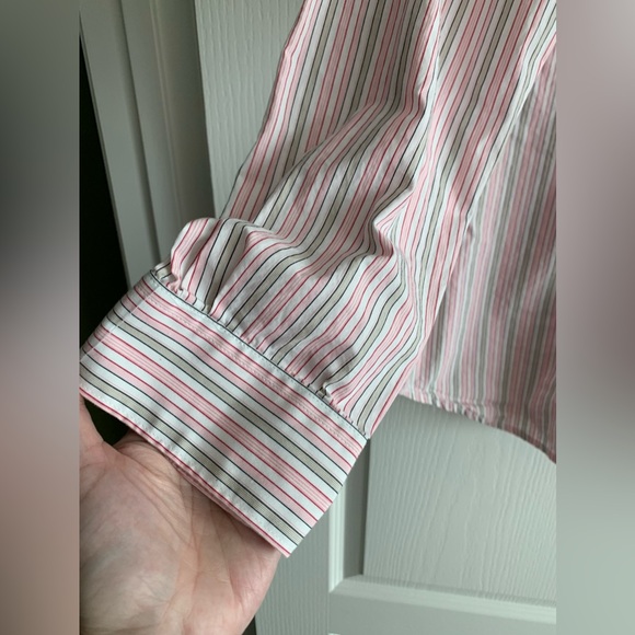 Button up pink and grey striped blouse by Merona size Medium - Picture 2 of 6